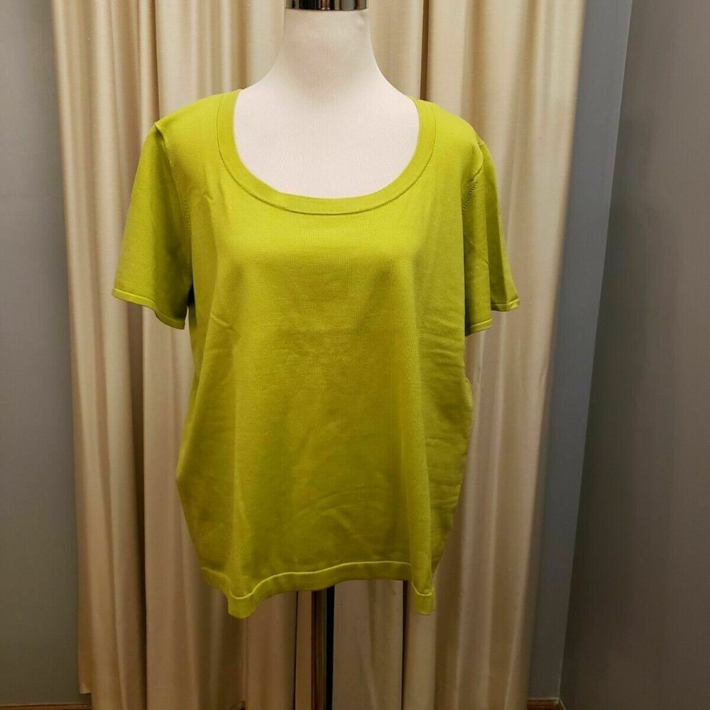 JONES NEW YORK Women's1X Silk Blend Sweater Short Sleeve Top Mustard Green